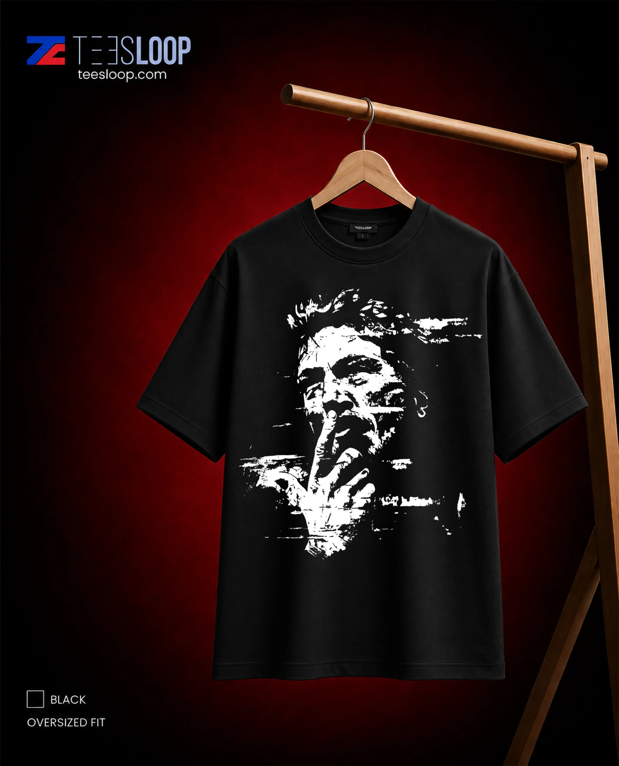 Black Silent Thinker Graphic Oversized T-Shirt
