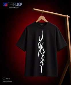 Black Tribal Flame Oversized Drop Shoulder T-Shirt